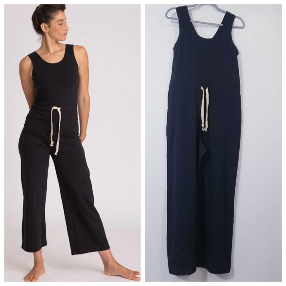 Ripple Yoga Wear Organic Black Jumpsuit Wide Leg Sleeveless - Picture 1 of 14